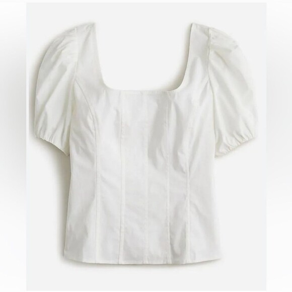 J Crew Puff-sleeve squareneck top in cotton poplin in White - Picture 2 of 8